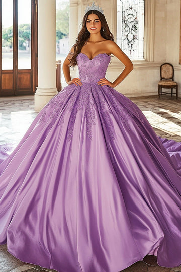 Fioletowa suknia balowa bez ramiączek Sweetheart Quinceanera Dress